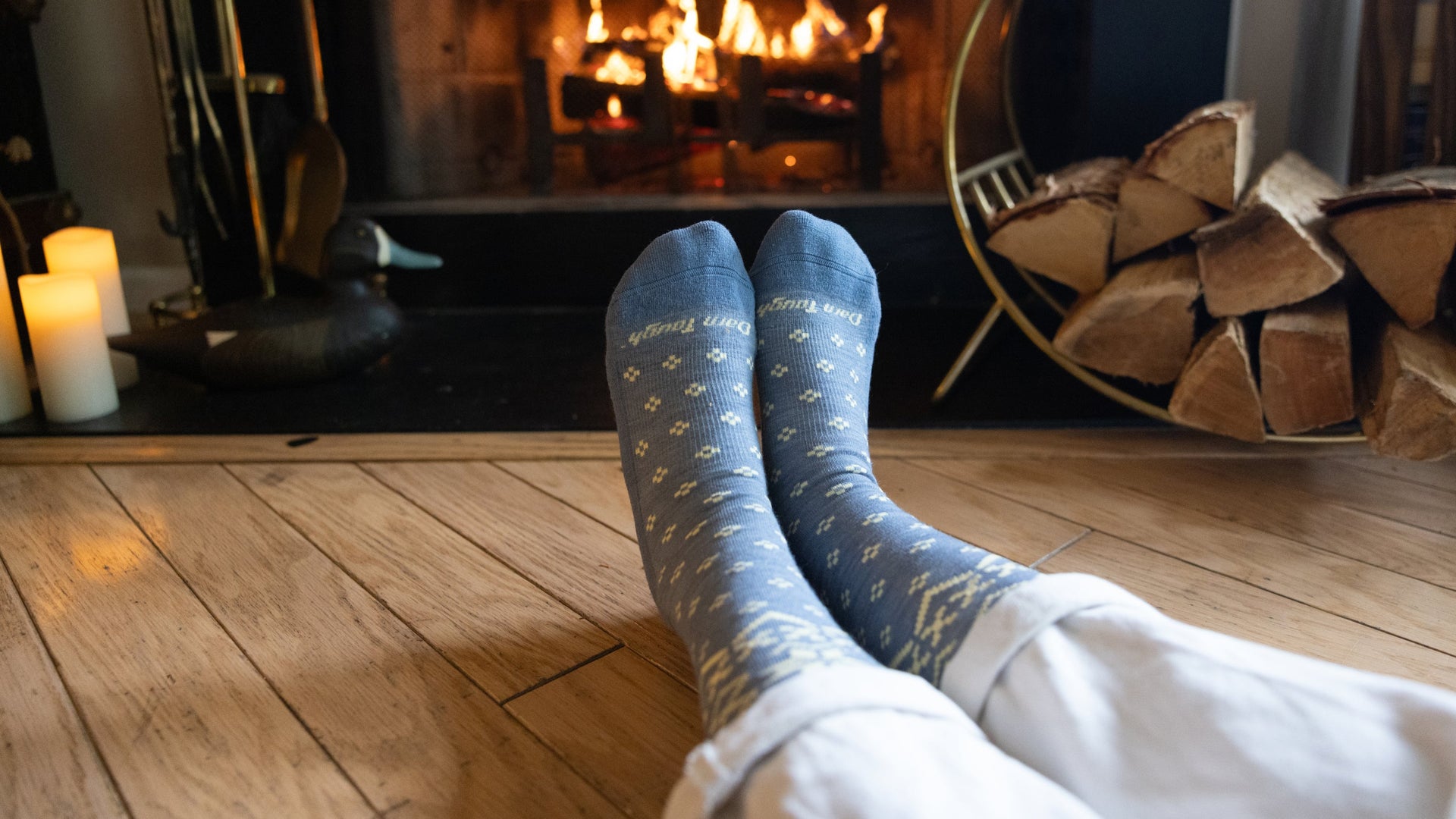 feet on wood floor stretched out wearing the 6088 Shetland