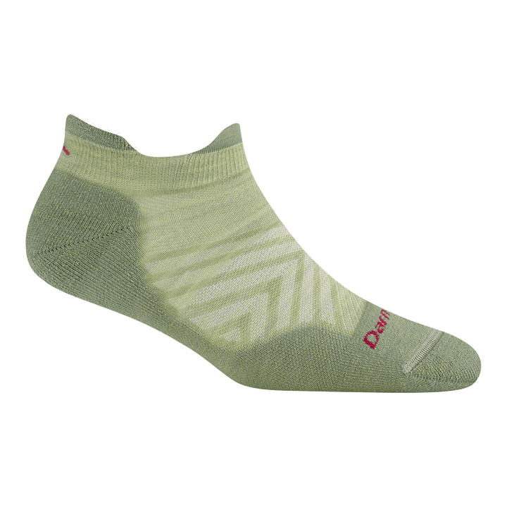 profile of womens 1047 Run No Show Tab Ultra-Lightweight with Cushion in jade with pink darn tough text over toe box