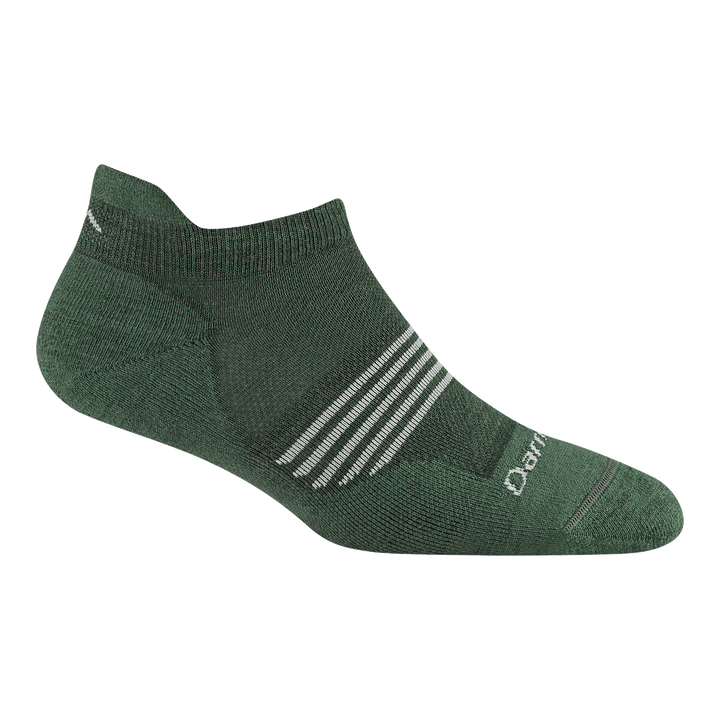 1112 women's element no show running sock in moss with white forefoot striping and logo