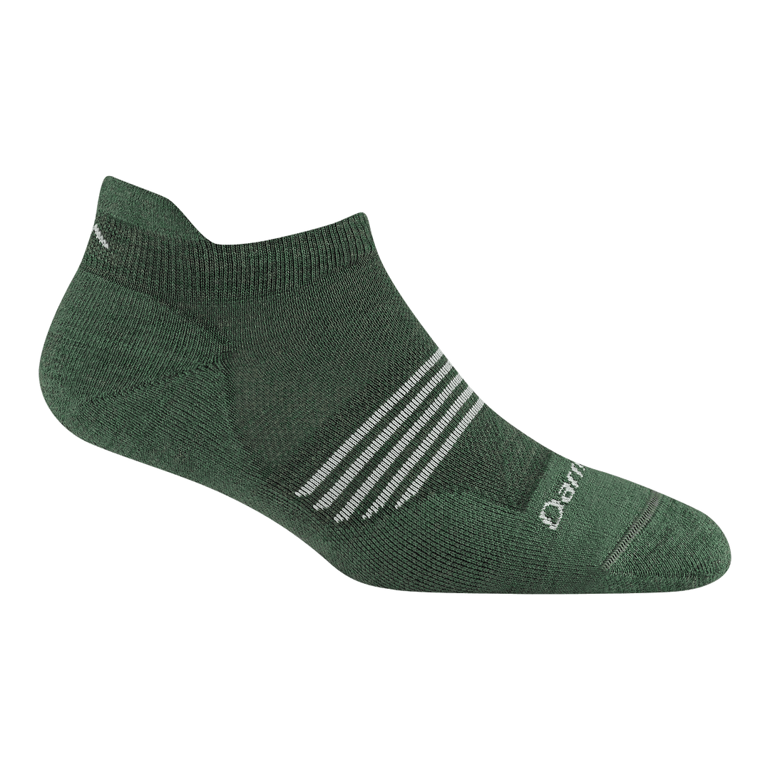 1112 women's element no show running sock in moss with white forefoot striping and logo