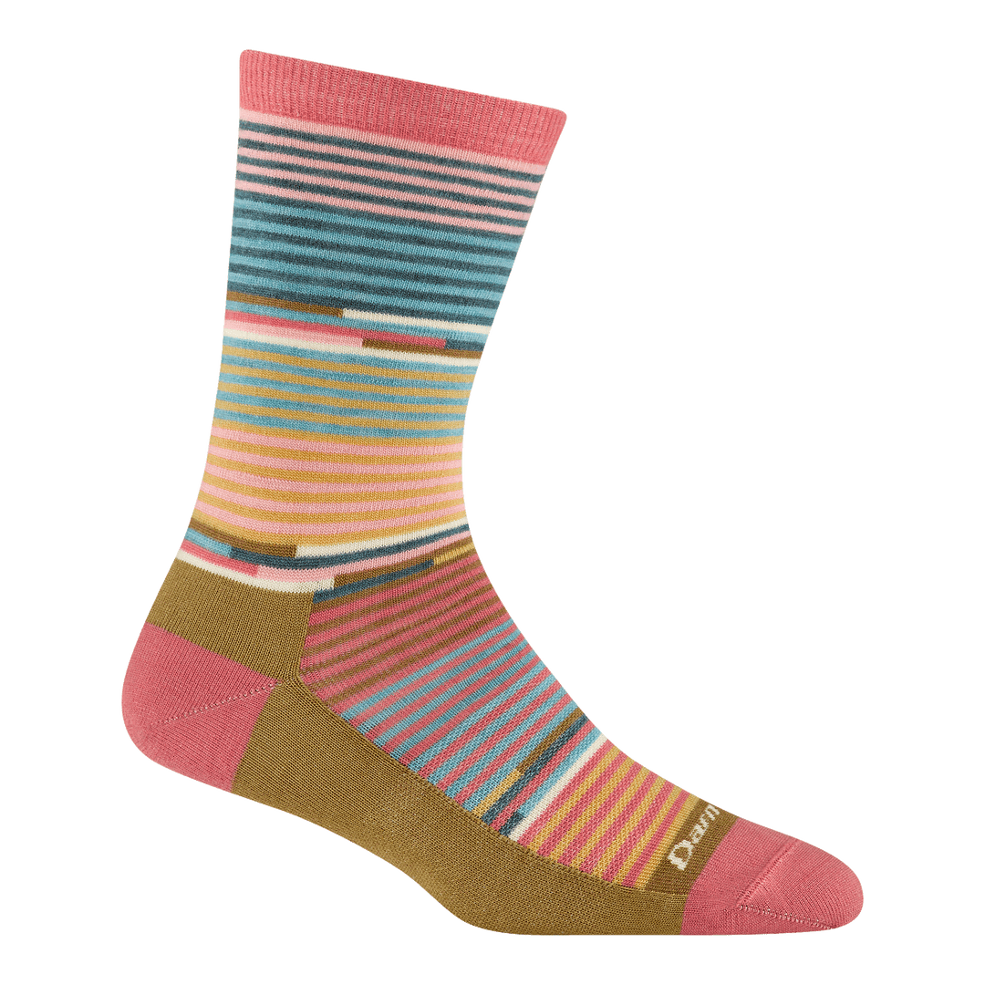 1692 women's pixie crew lifestyle sock in color Canyon with pink, blue and yellow striping pick toe/heel/cuff.