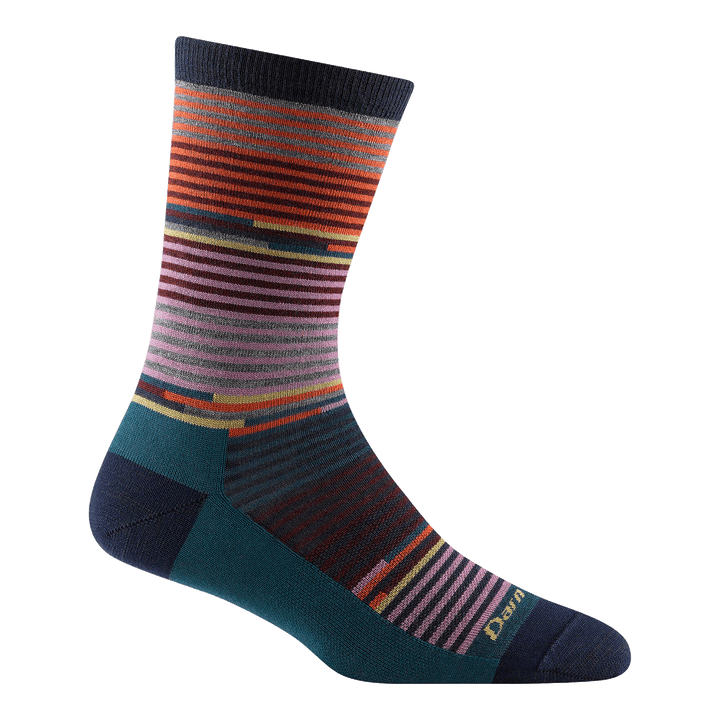1692 women's pixie crew lifestyle sock in color navy with orange, pink, teal and yellow striping