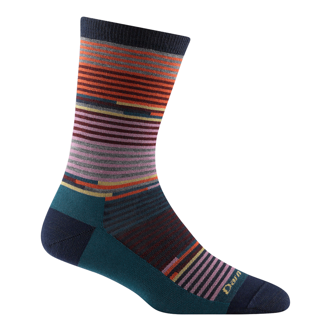 692 women's pixie crew lifestyle sock in color navy with orange, pink, teal and yellow striping