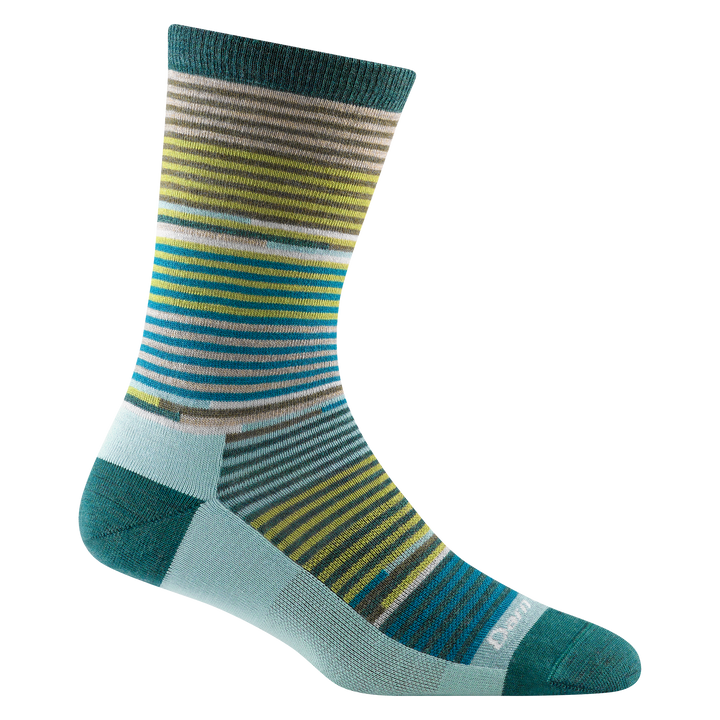 1692 women's pixie crew lifestyle sock in color teal with green, blue and gray striping