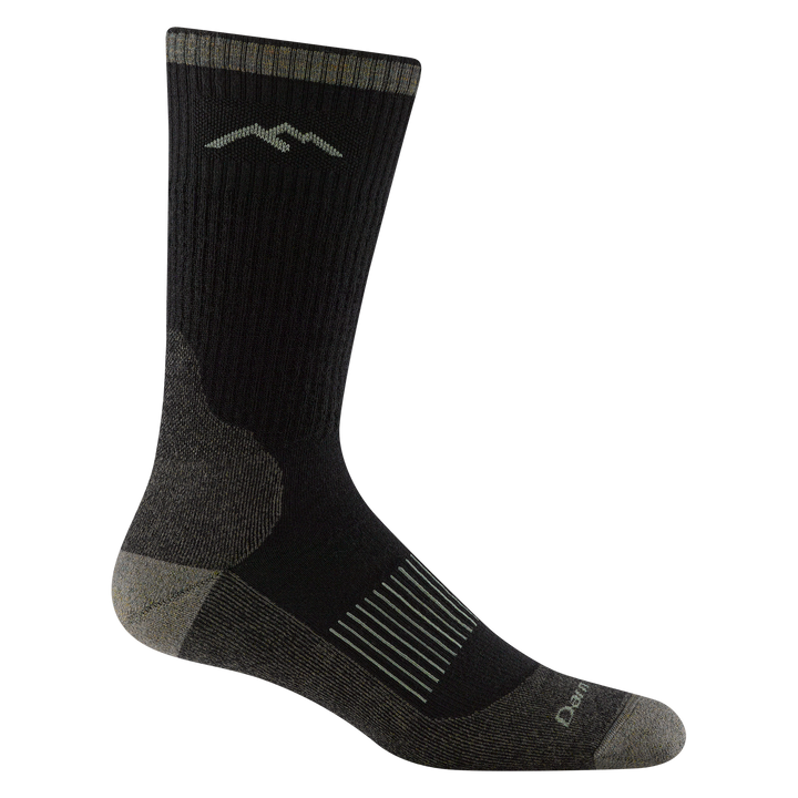 Product shot of 2111 Men's Hunting Midweight Boot Sock with cushion in Charcoal colorway featuring black body and grey toe, heel, cuff, and venting accents. 