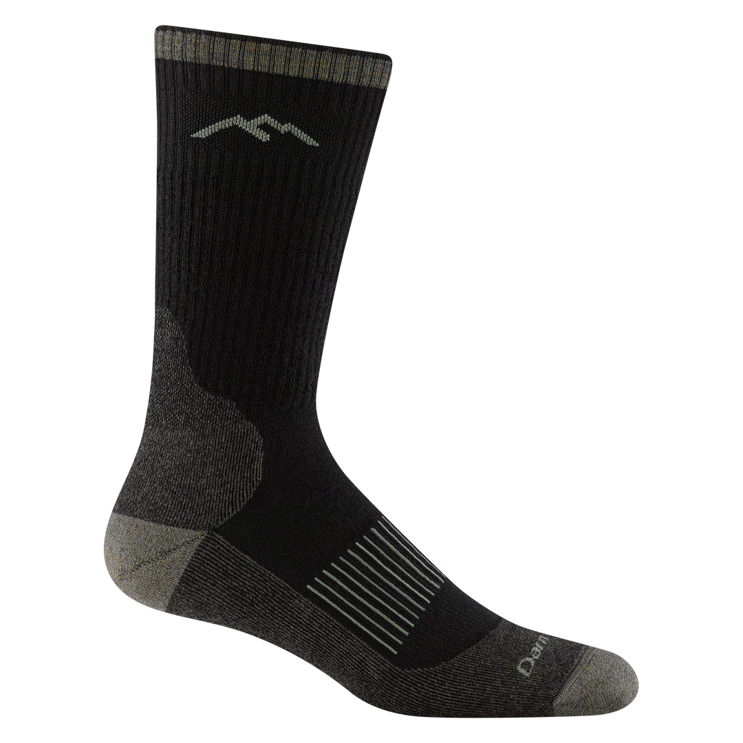 Product shot of 2111 Men's Hunting Midweight Boot Sock with cushion in Charcoal colorway featuring black body and grey toe, heel, cuff, and venting accents. 