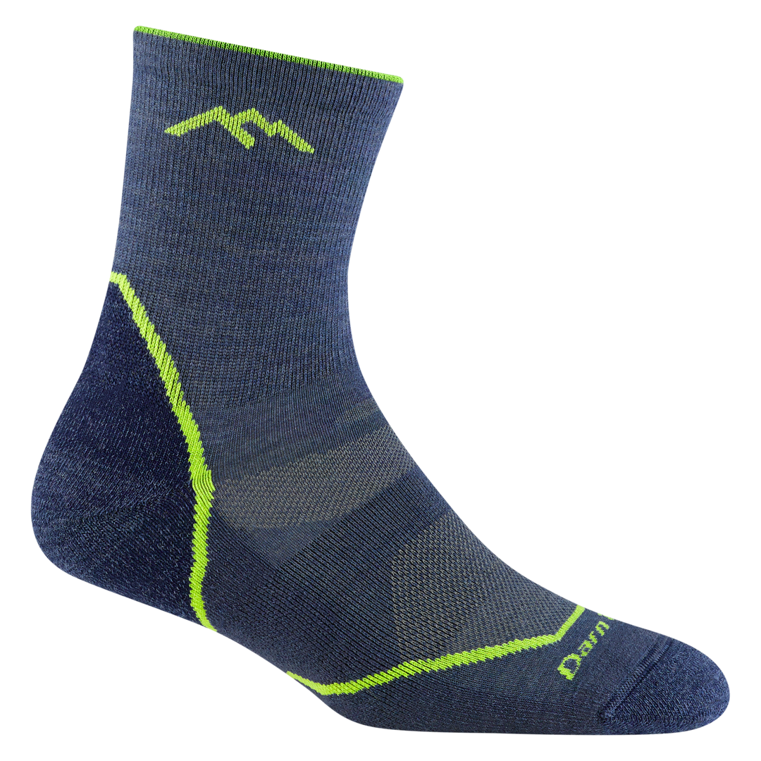 3023 juniors light hiker micro crew hiking sock in denim blue with lime green forefoot outline and darn tough logo