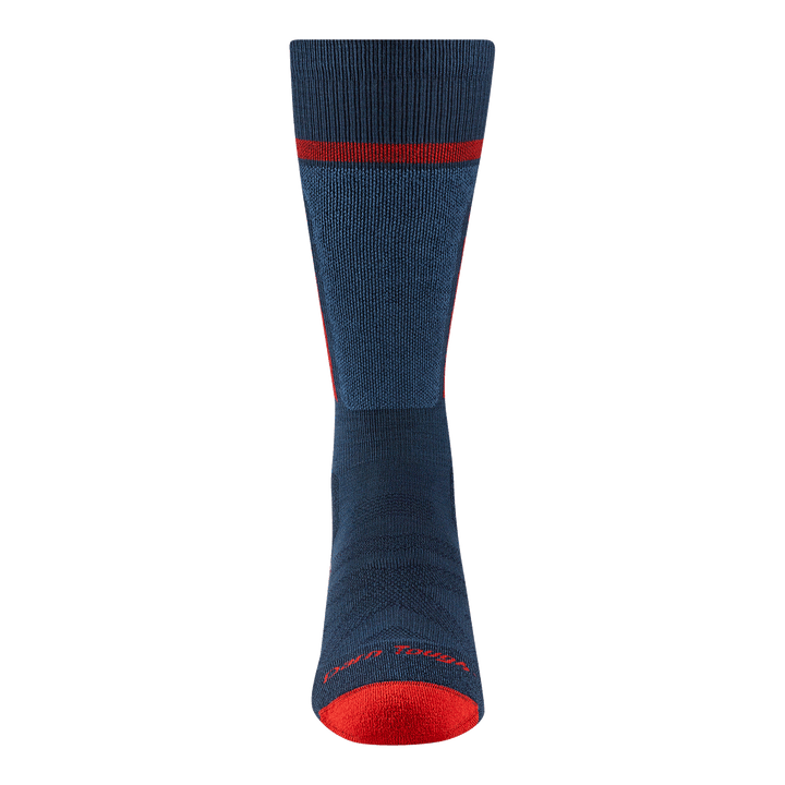 front view of the 3810 T bar in midnight featuring the denim shin pad an red toe and logo