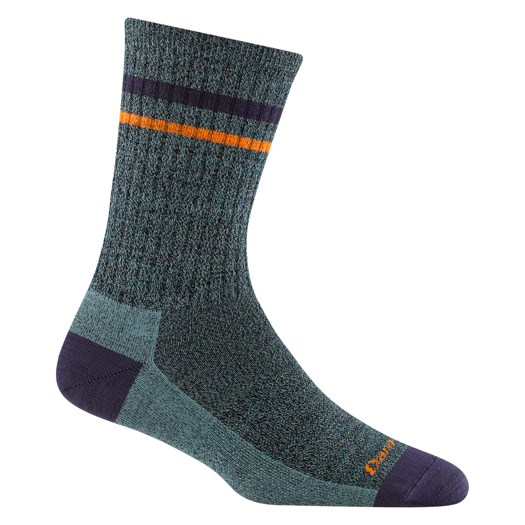 6064 women's letterman crew lifestyle sock in aqua with navy toe/heel accents and ankle stripe
