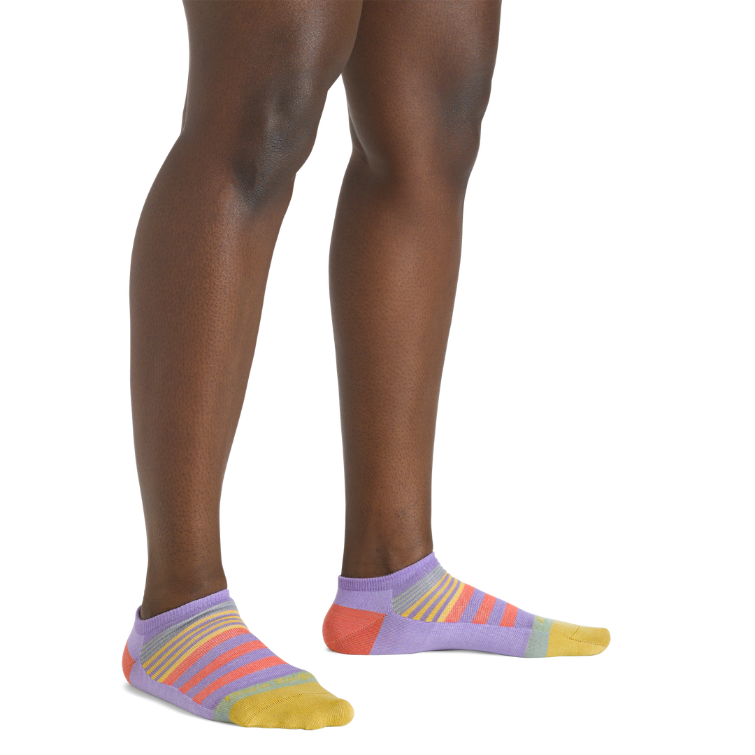 6073 women's beachcomber no show socks with stripes in lavender on foot
