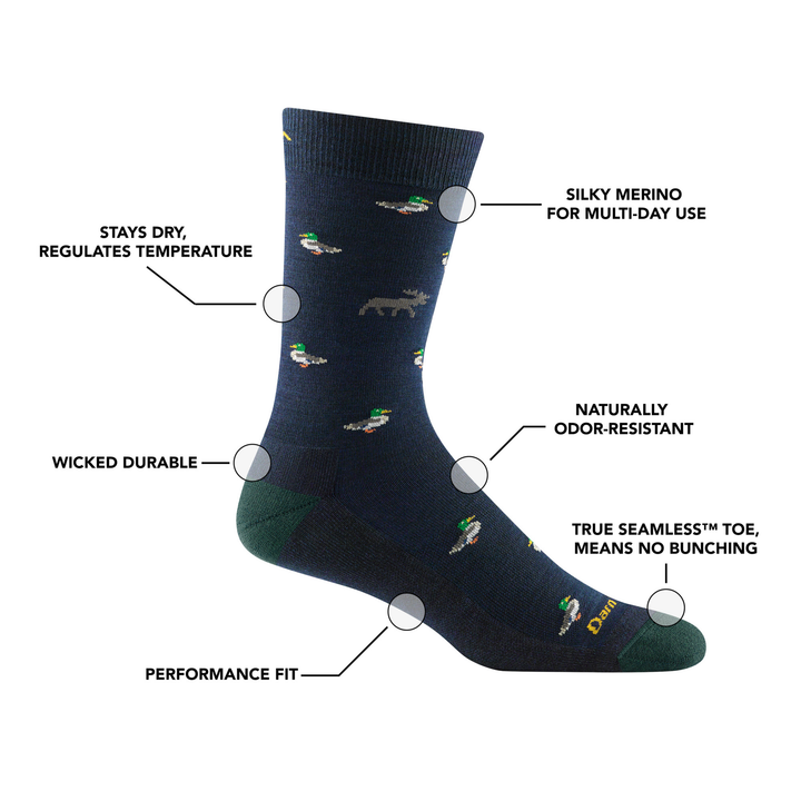 6094, Crew features, temperature regulating merino, odor resistant, durable, performance fit and true seamless toe.