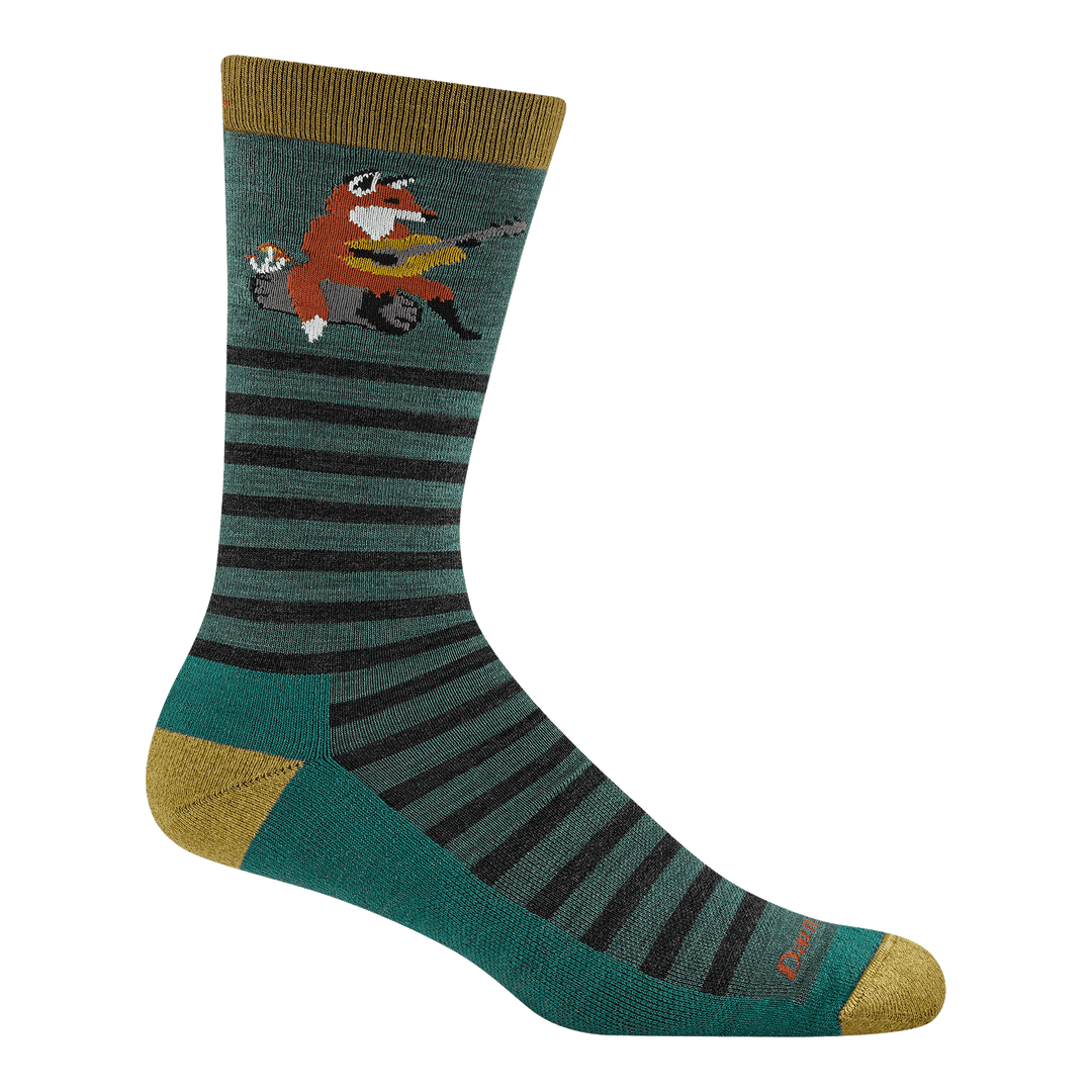 6096 wild life in Fox teal featuring a Teal body yellow heel/toe and black stripes with a fox playing guitar