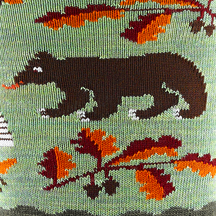 Call out detail image of the of the 6105 forest front image of a bear walking in the leaves
