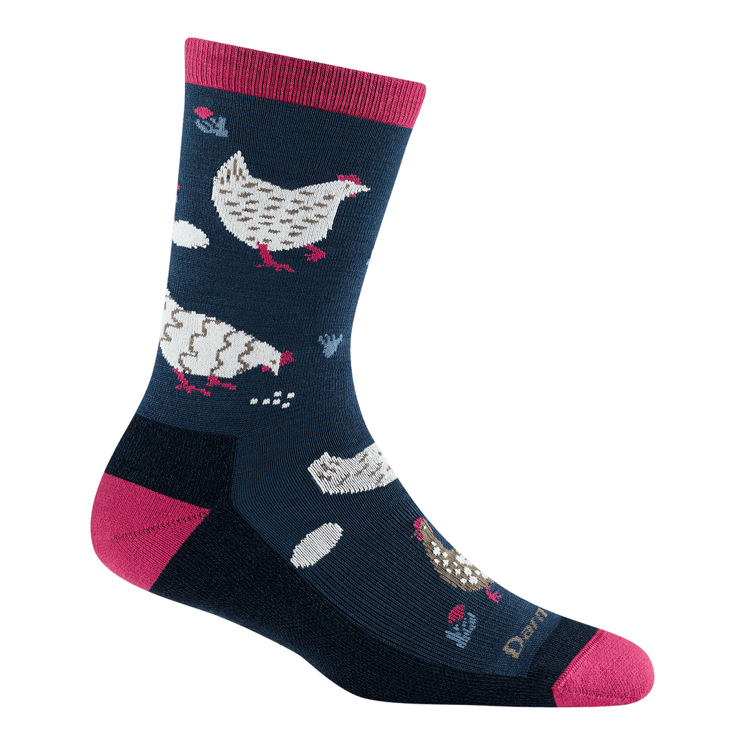 6114 Mother Clucker lightweight lifestyle crew in Limited edition colorway midnight featuring a dark blue body pink heel/toe and white chickens 