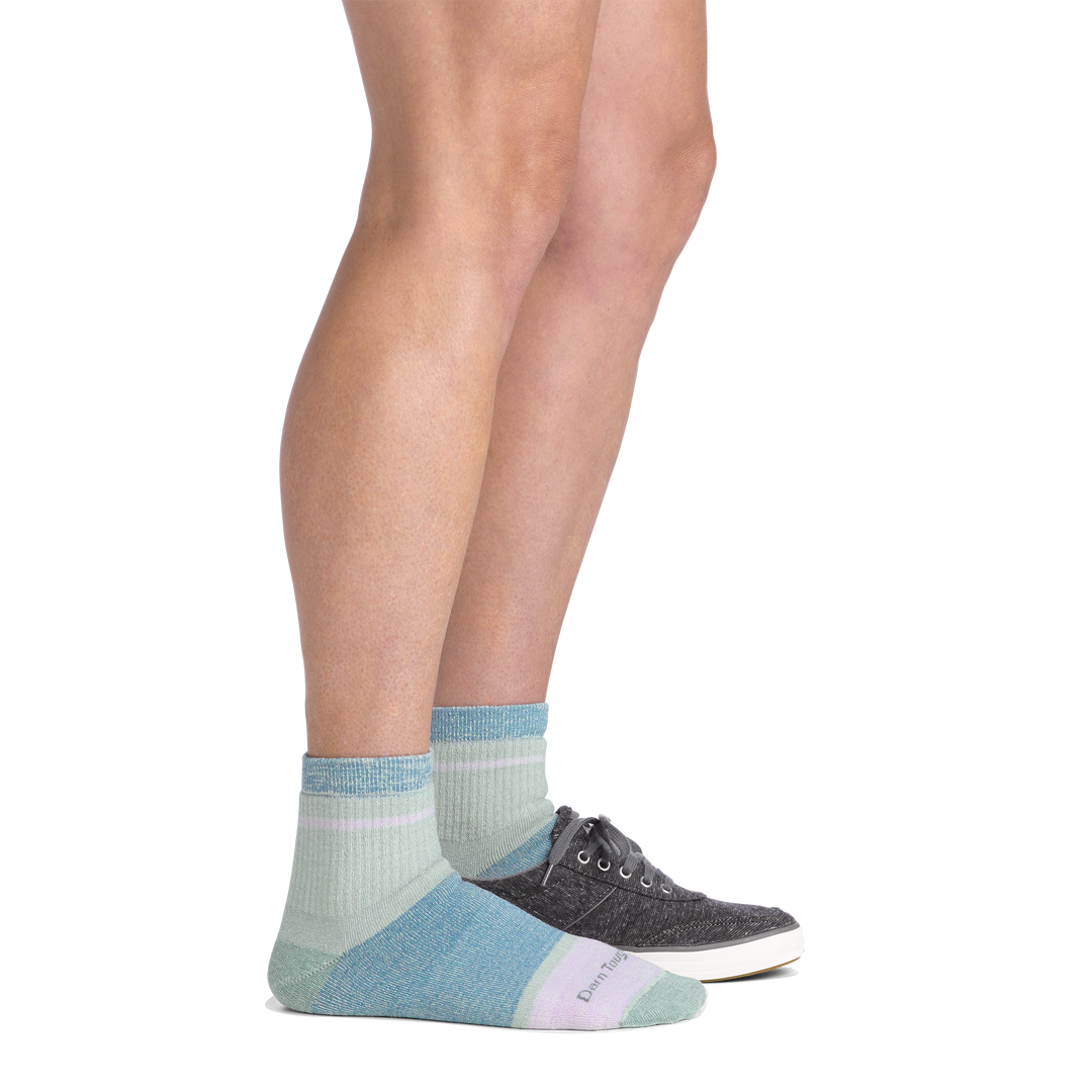 on model image side view back foot in shoe wearing the 6117 shorty lifestyle sock in meadow colorway