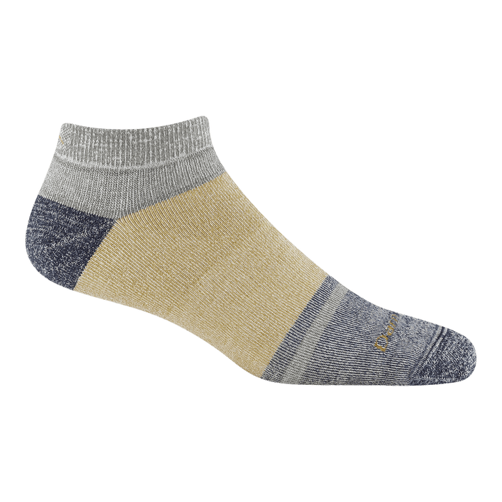 6128 No show lifestyle full cushion with yellow body cray cuff charcoal heather heel/toe