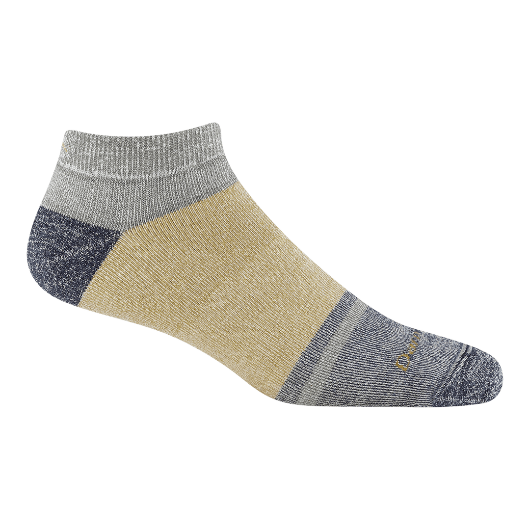 6128 No show lifestyle full cushion with yellow body cray cuff charcoal heather heel/toe