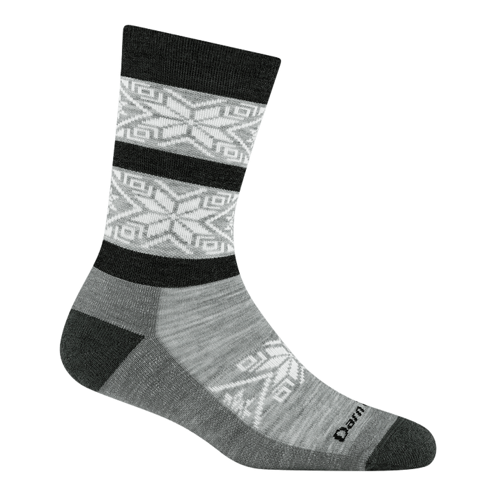 6129 Elsa Crew Lightweight with Cushion in silver featuring a gray body black heel/toe and white snowflakes of ankle