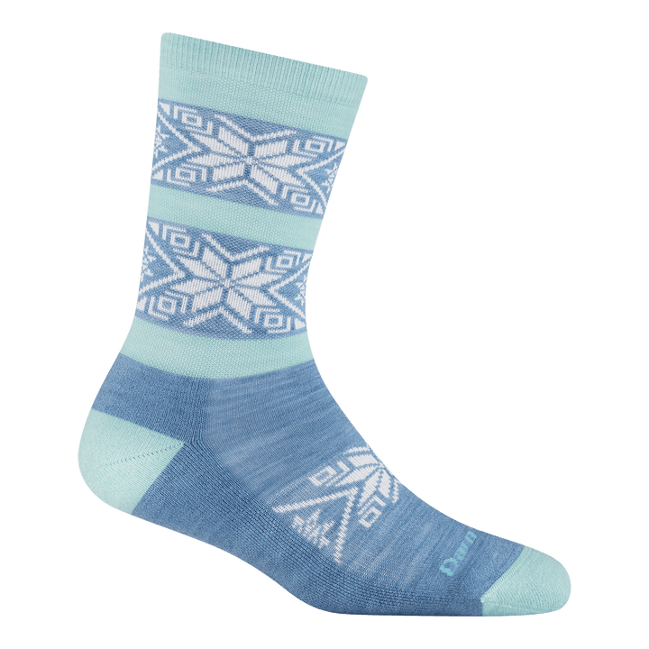 6129 Elsa Crew Lightweight with Cushion in vapor featuring a blue body aqua heel/toe and white snowflakes of ankle