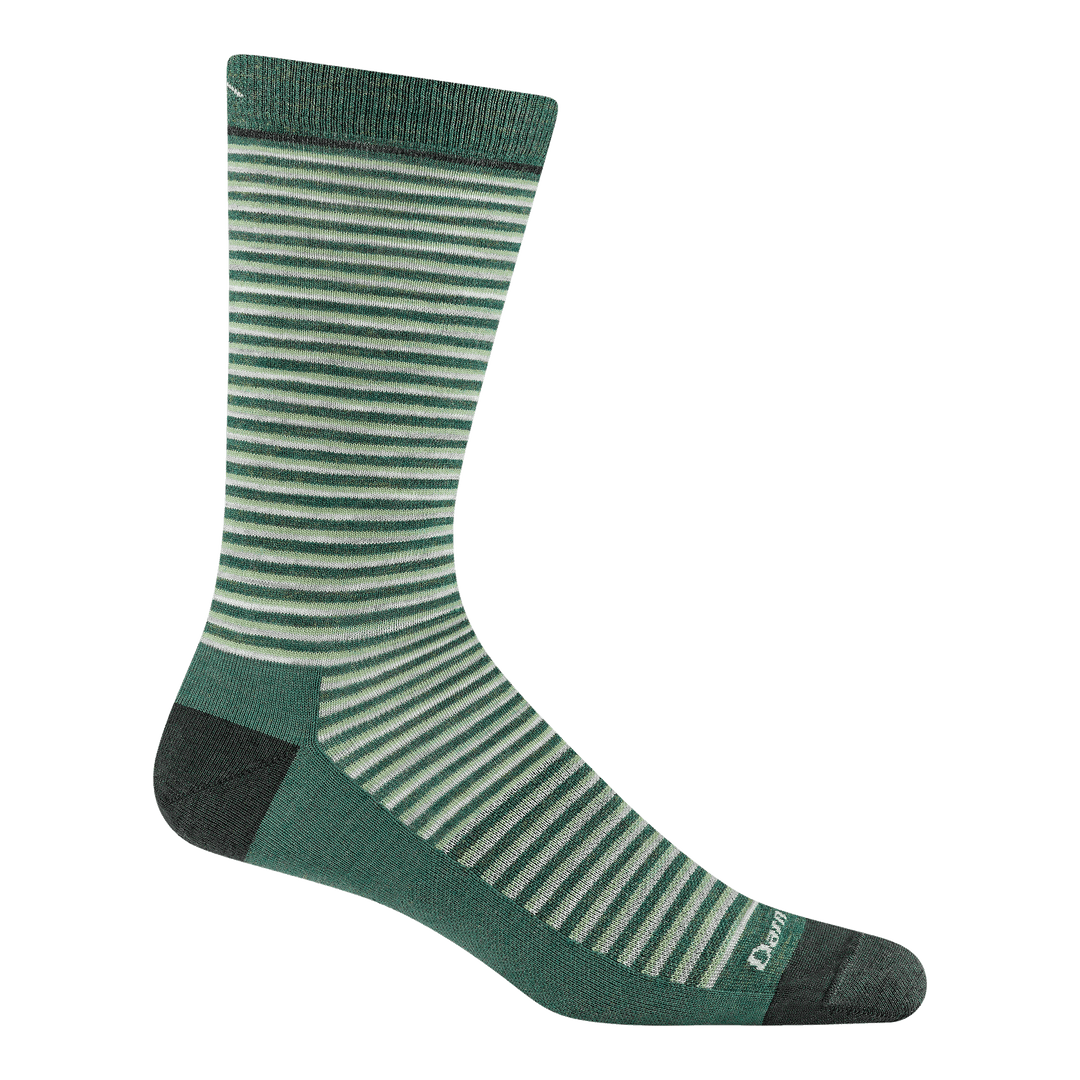 6134 Mens Microstripe lightweight crew sock in moss featuring mini stipes of white gray and green  and black heel/toe