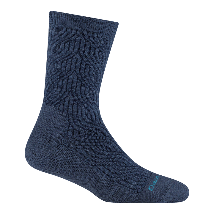 6140 Cable Crew Lightweight with Cushion in Denim featuring drop needle stitching in a cable design