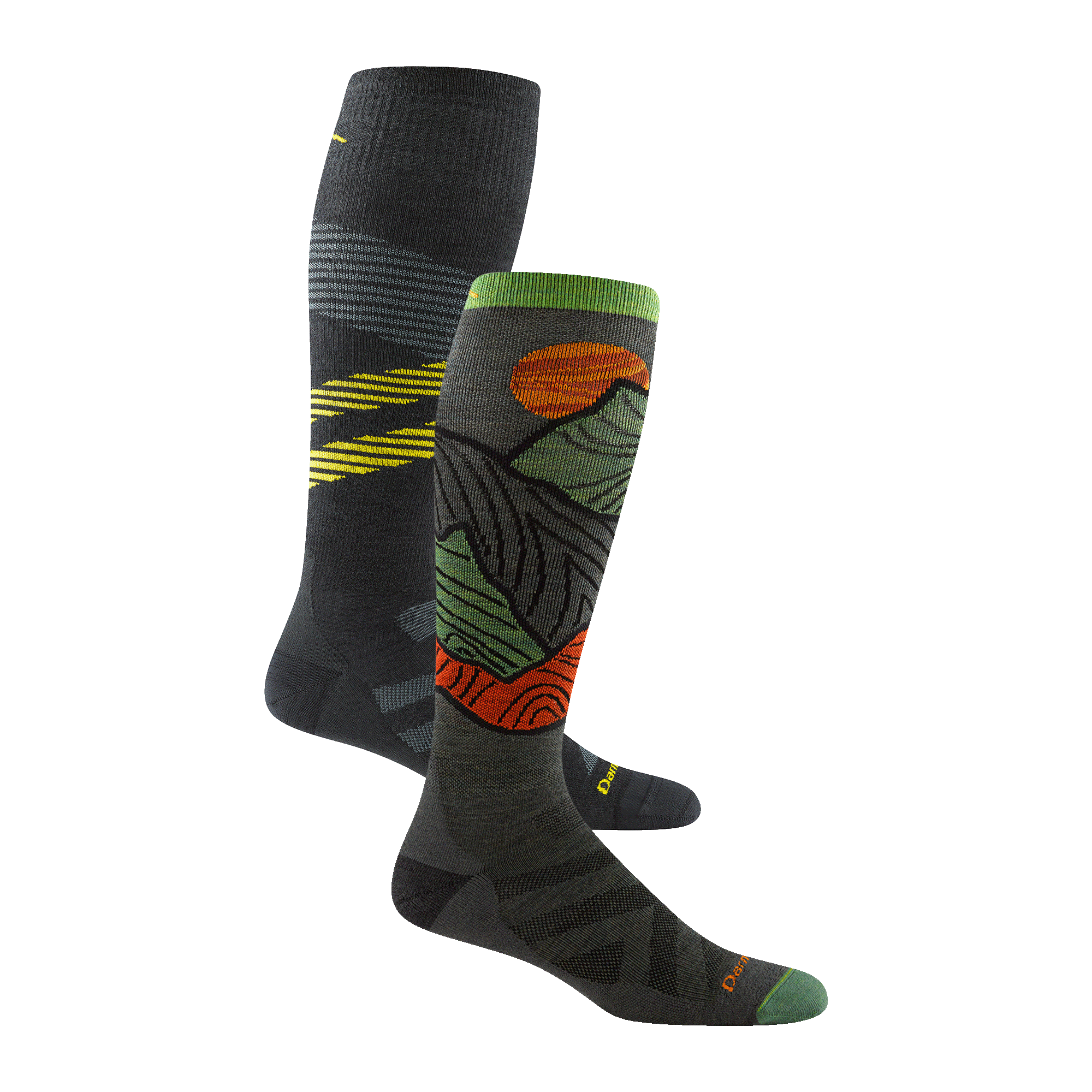 Bundle shot of 8002 sock in Carbon colorway and 8050 sock in Forest colorway