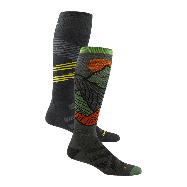 Bundle shot of 8002 sock in Carbon colorway and 8050 sock in Forest colorway