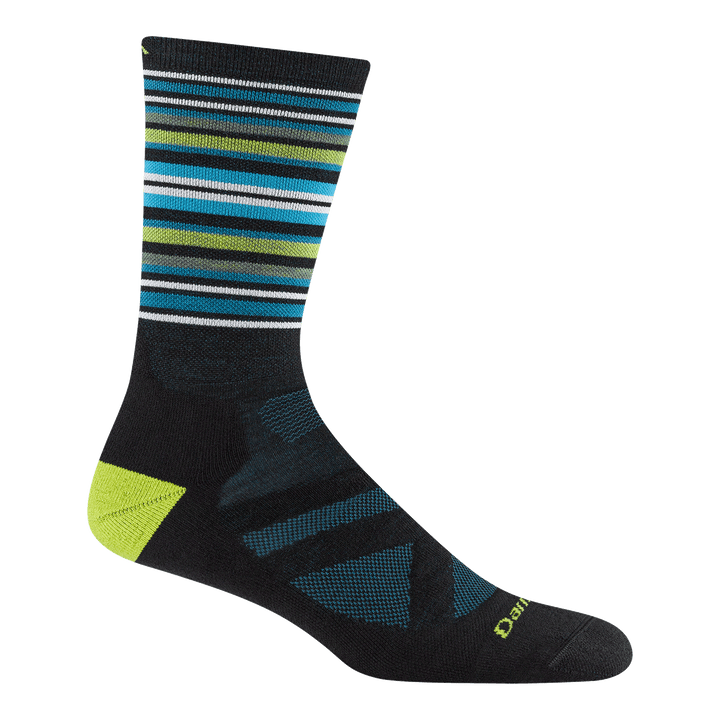 8034 oslo nordic boot sock in Black featuring a black body bright green heel with small stripes in white blue and green on the leg