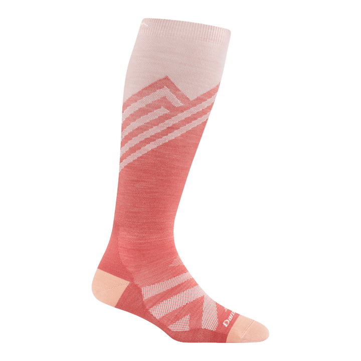 8035 Peaks RFL over-the-calf ski and snowboard sock in canyon featuring a pale pink heel/toe pink body with cream stripes on calf and solid cream cuff