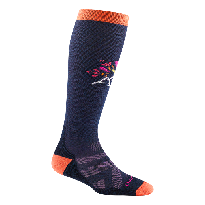 8039 women's daybreak over the calf lightweight ski & snowboard in color eclipse with mountain design on shin