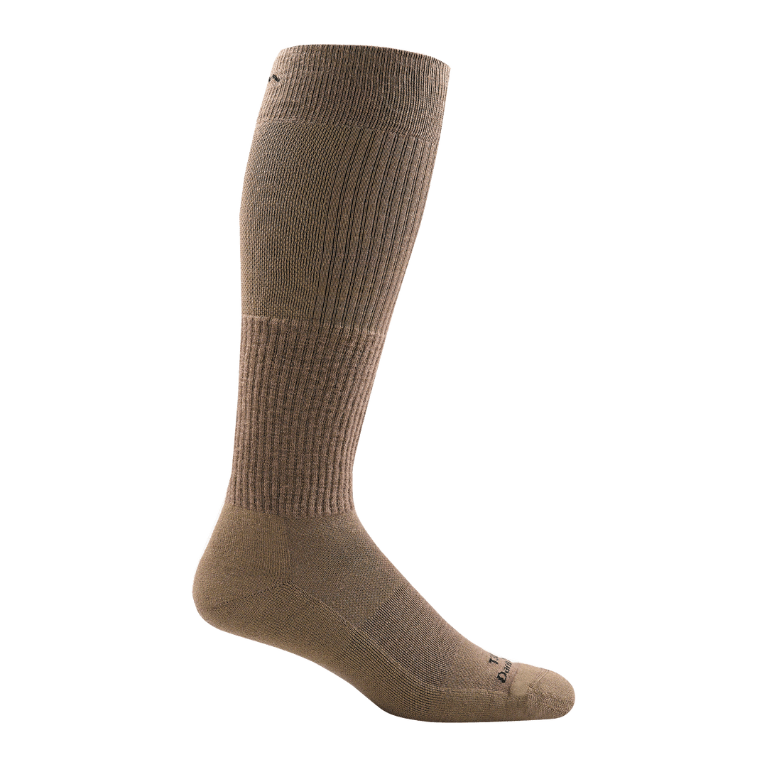 T3006 unisex over-the-calf lightweight tactical sock in color coyote brown with black darn tough signature on forefoot