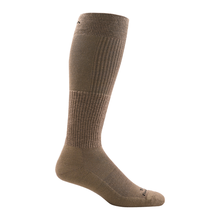 T3006 unisex over-the-calf lightweight tactical sock in color coyote brown with black darn tough signature on forefoot
