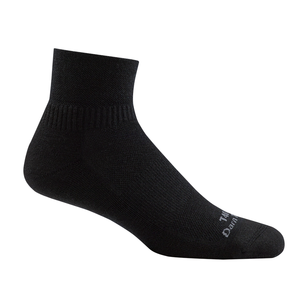 T4088 unisex quarter tactical sock in color black with white darn tough signature on forefoot