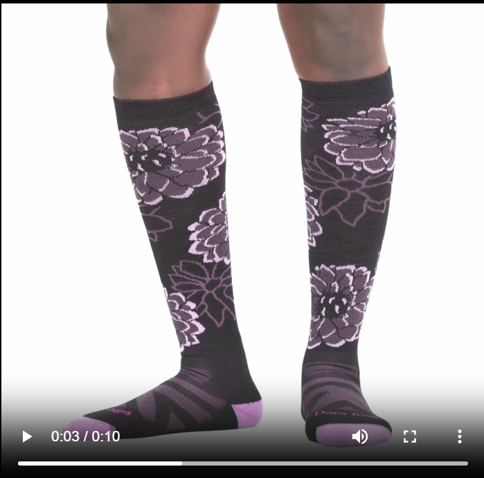 Model walking in the 8056 dahlia over the calf sock in black