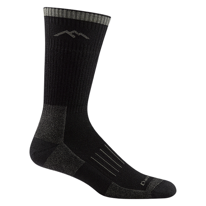 2012 unisex hunting boot sock in color charcoal with black toe/heel/trim accents and light gray vertical striping on forefoot