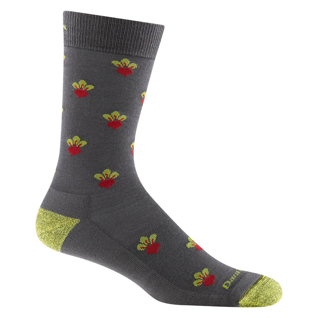 6206 men's beets crew lifestyle sock in graphite with yellow toe/heel accents and red and green beet details